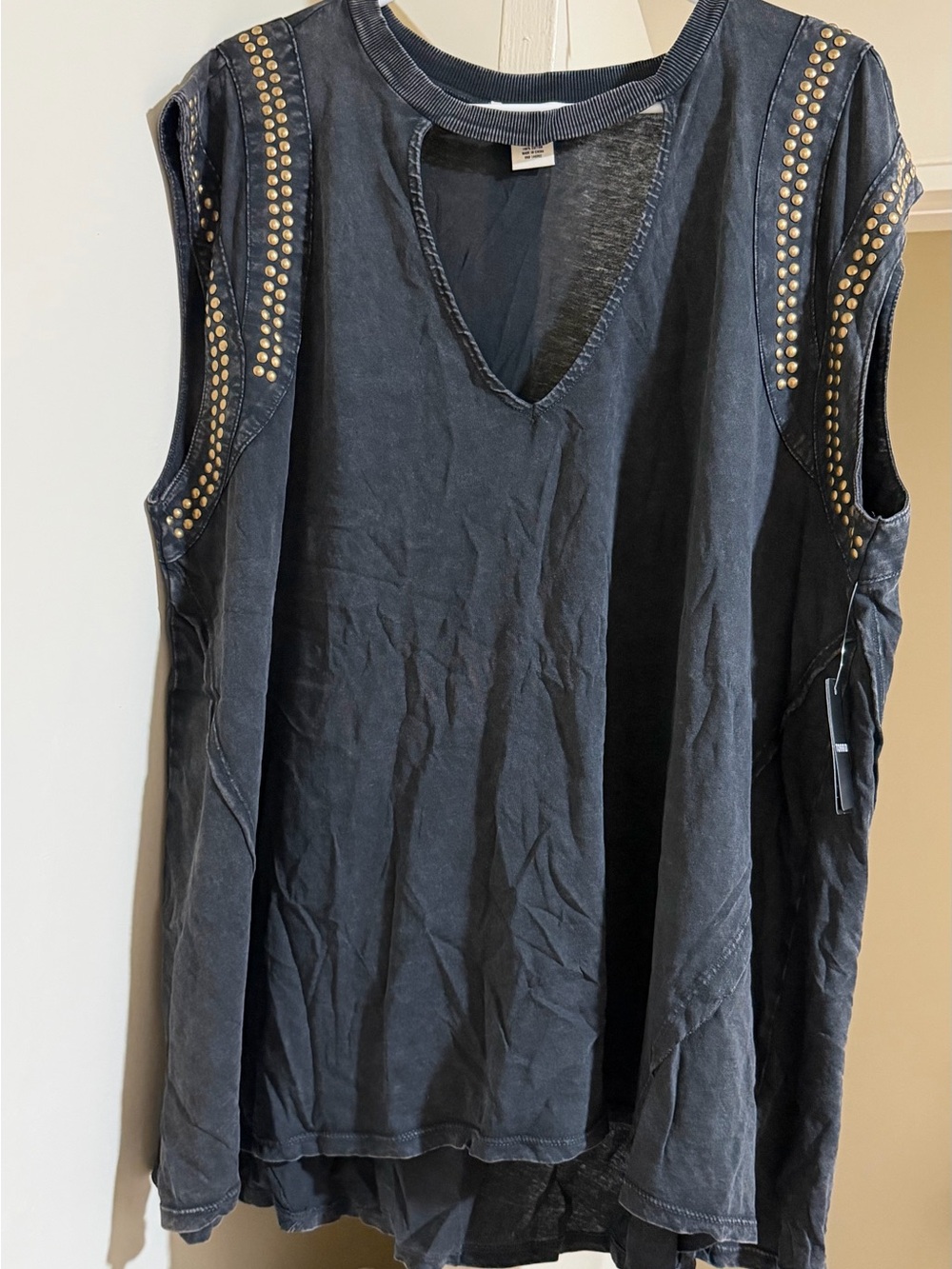 Stud-Embellished Gray Sleeveless Women’s Top